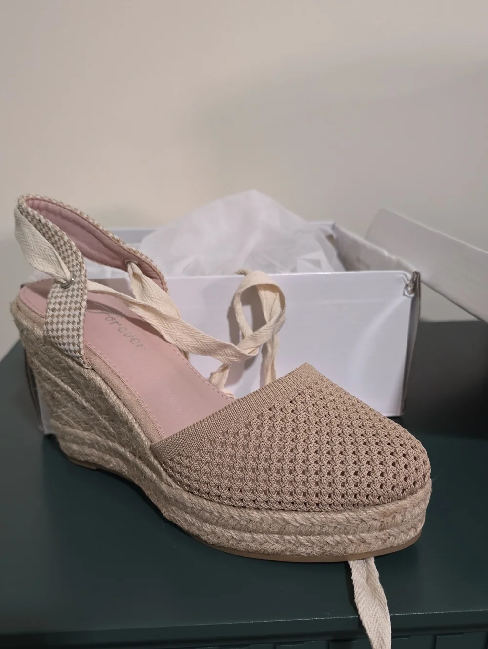 Beige Crochet Espadrille Wedge